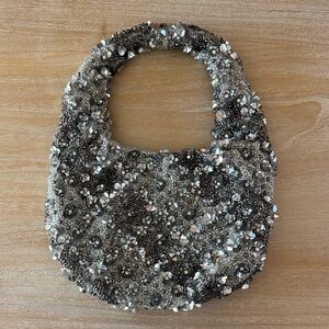 Elegant Silver Beaded Women's Bag